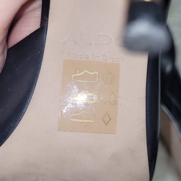 Aldo Women's Black Leather Pointed Toe High Gold Plated Heel Pump Shoe Size 7.5 - Picture 7 of 10